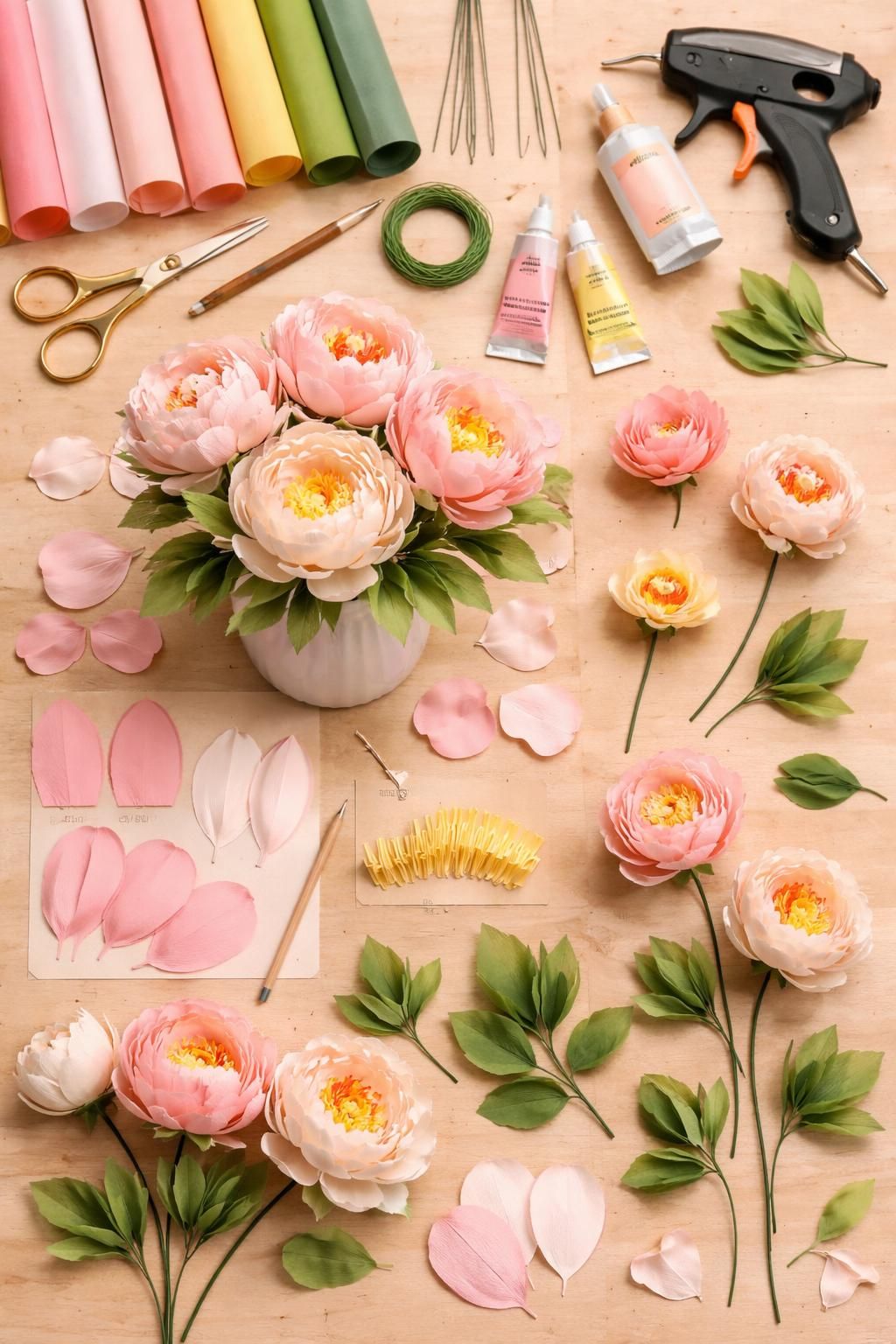apprenez à créer des pivoines en papier délicates grâce à ce guide pas à pas facile à suivre, pour des fleurs éternelles qui embelliront votre intérieur.