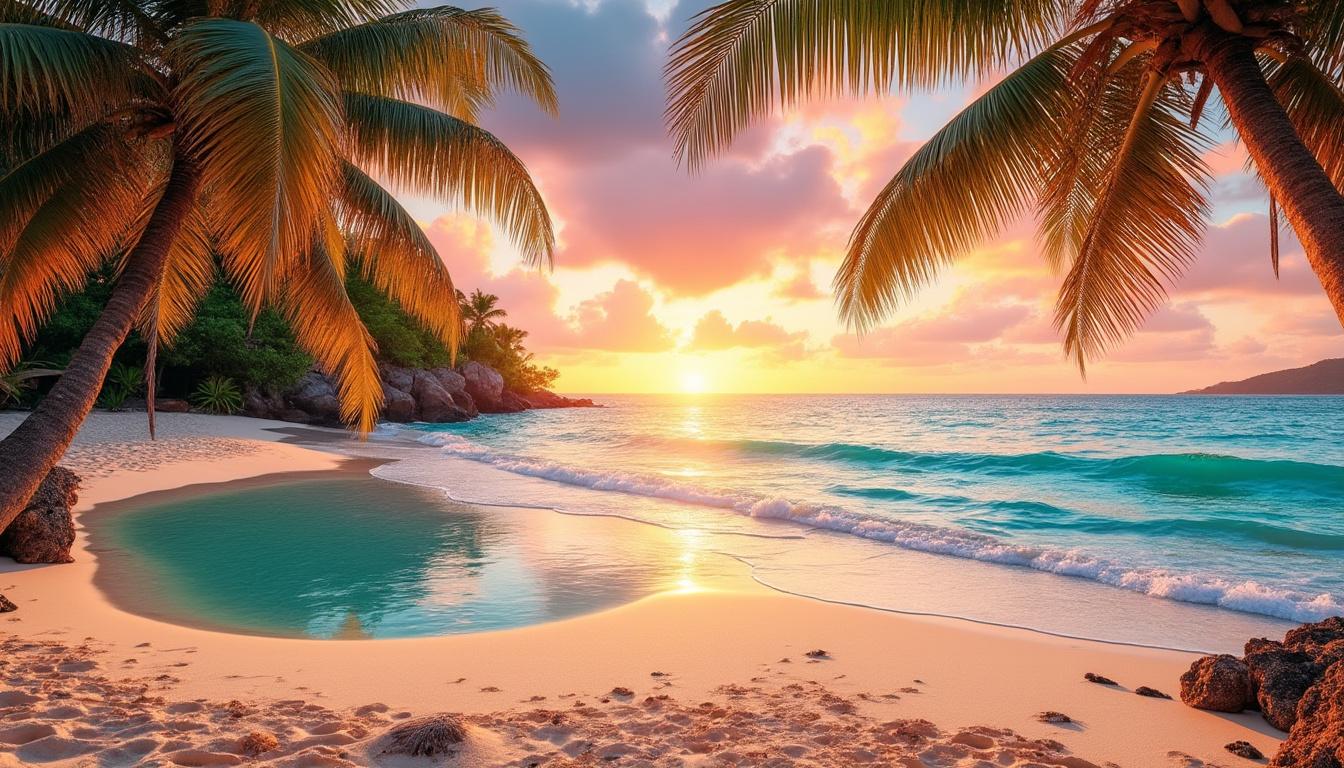 découvrez un fond d'écran tropical enchanteur pour plonger dans l'été et apporter une ambiance chaleureuse et exotique à votre écran.