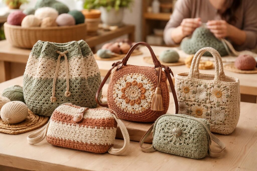 explorez notre collection exclusive de sacs en crochet faits main, alliant savoir-faire artisanal et design unique pour un style authenticité et originalité.