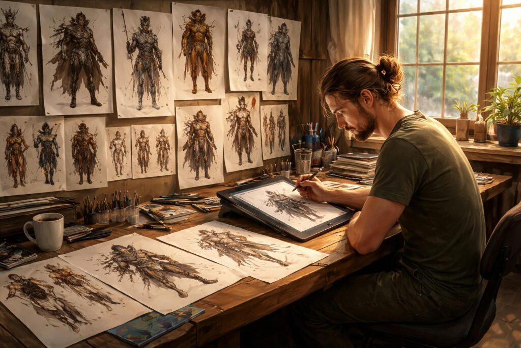 découvrez l'exploration artistique à travers la création de personnages uniques grâce à l'art conceptuel, alliant créativité et imagination.