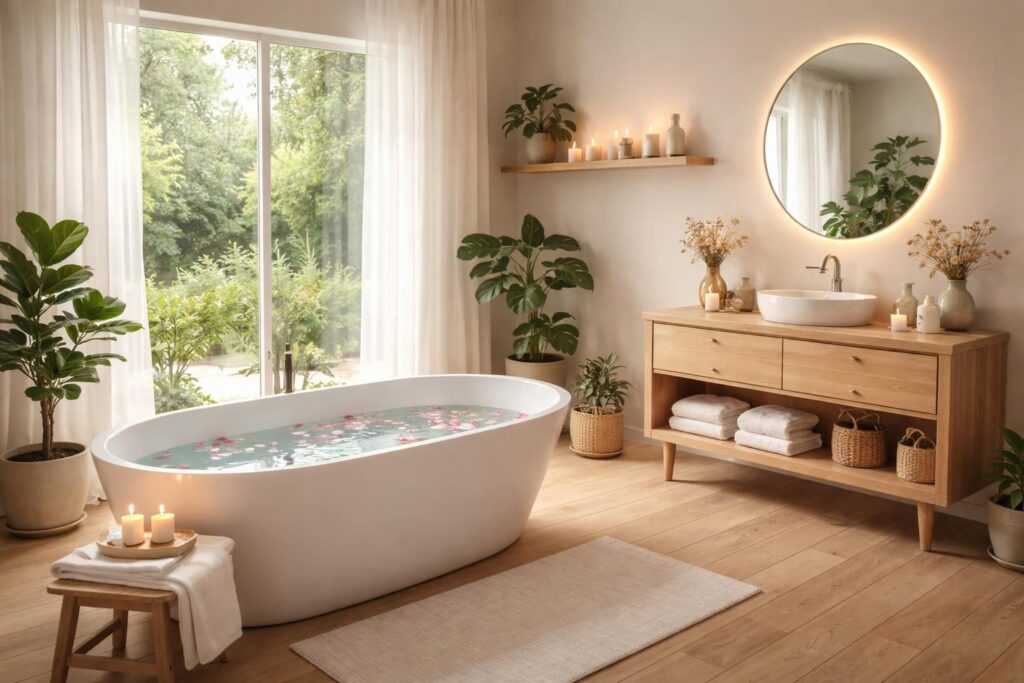 découvrez comment transformer votre salle de bain en un espace apaisant et ressourçant, un véritable havre de bien-être pour débuter et terminer chaque journée en douceur.