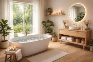 découvrez comment transformer votre salle de bain en un espace apaisant et ressourçant, un véritable havre de bien-être pour débuter et terminer chaque journée en douceur.