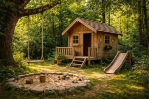 découvrez notre cabane d'extérieur pour enfants, un véritable havre de jeu en pleine nature où l'imagination et l'aventure prennent vie en toute sécurité.