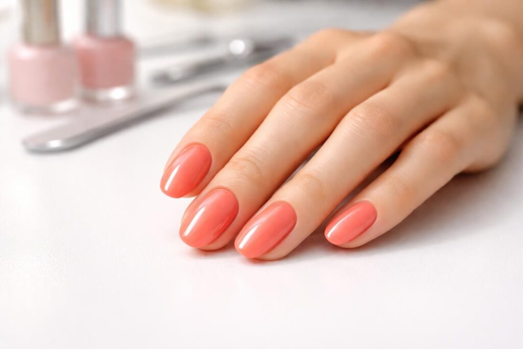 découvrez comment sublimer vos ongles avec notre gel au magnifique teint corail, pour des mains élégantes et pleines de charme.