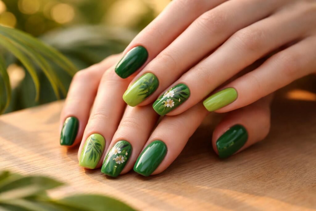 découvrez les tendances ongles de l'été avec des nuances de vert tropical pour sublimer vos mains et adopter un look frais et naturel.