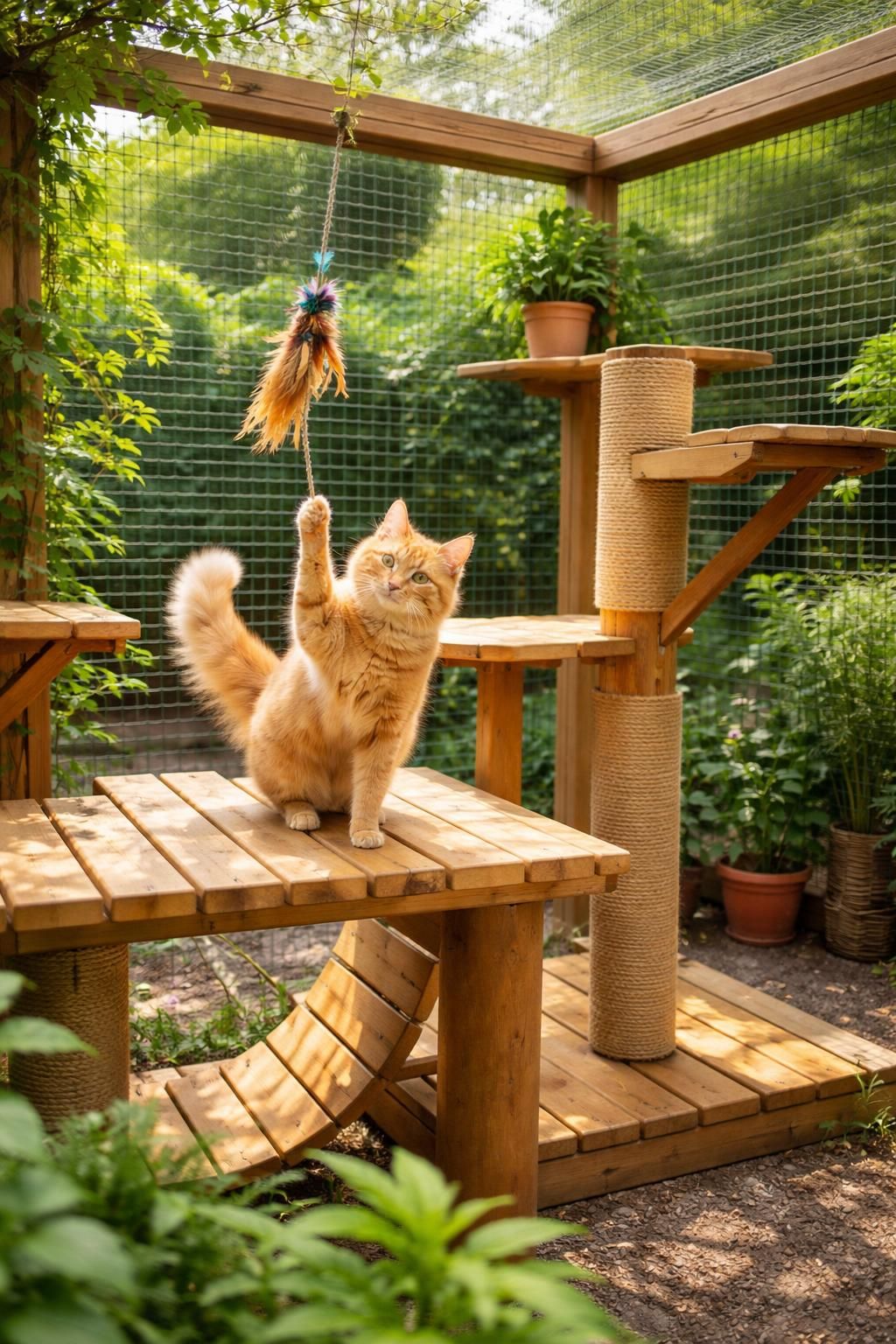 découvrez notre aire de jeu sécurisée, l'enclos extérieur parfait pour que votre chat s'amuse en toute sécurité tout en profitant de l'air frais.