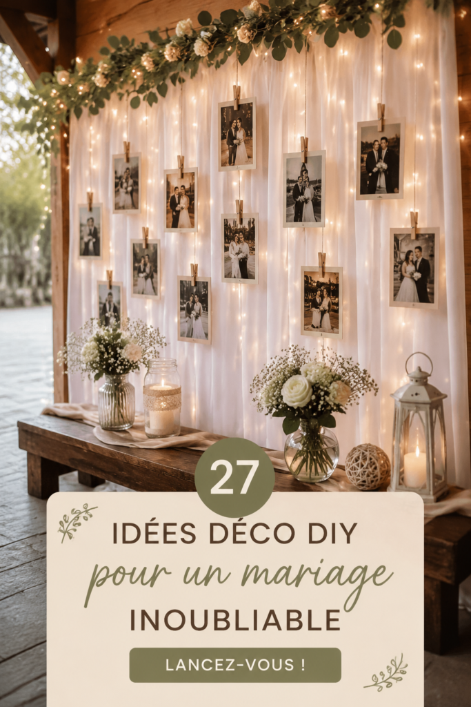 Décoration de mariage DIY fleurs naturelles et guirlandes lumineuses