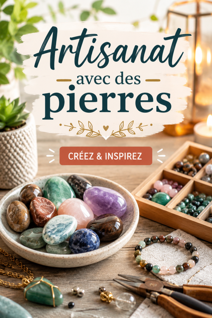Une table avec divers projets d'artisanat en pierres naturelles