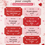 Bons d'amour imprimables pour la Saint-Valentin sur une table festive