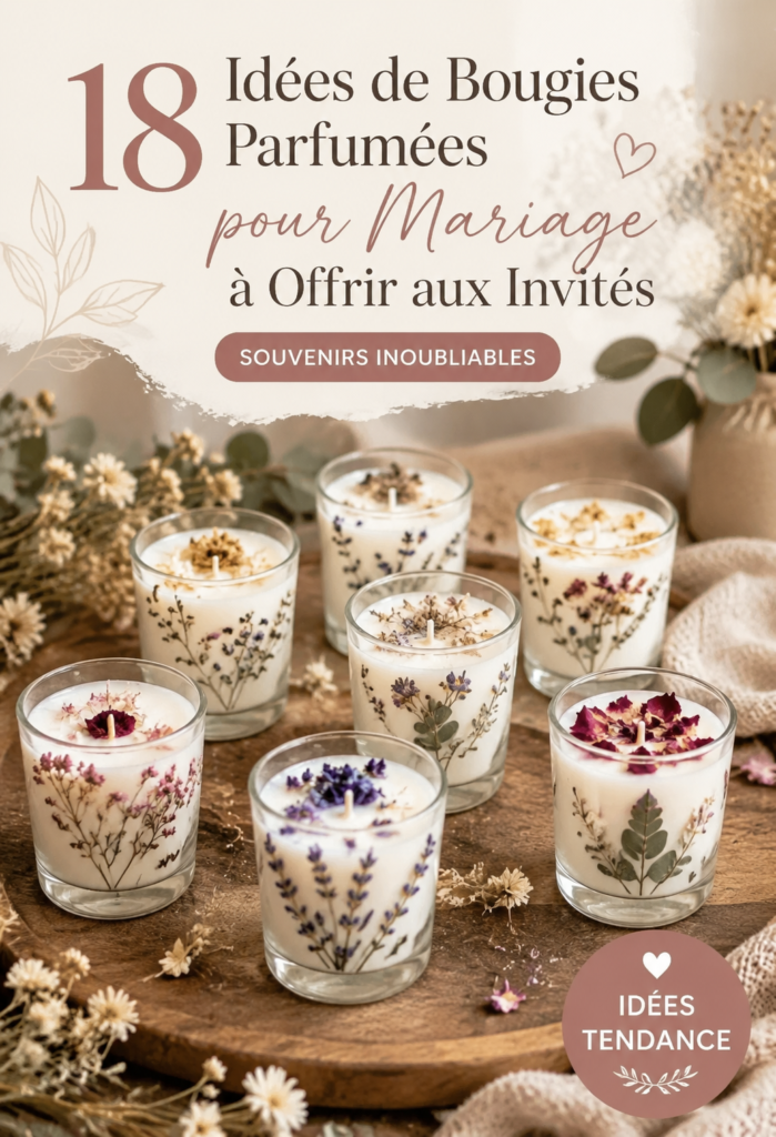 Bougies parfumées en souvenirs de mariage dans un décor élégant.