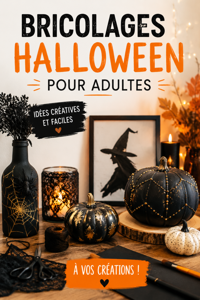 Un groupe d'adultes réalisant des bricolages pour Halloween autour d'une table.