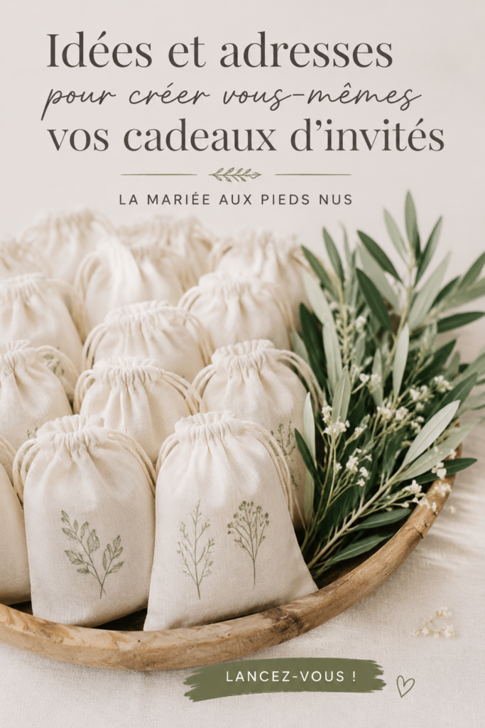 Cadeaux d'invités faits main sur une table décorée