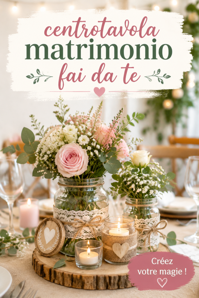 Un élégant centre de table de mariage fait maison avec des fleurs et des bougies.