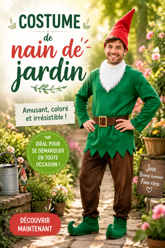 Costume de nain de jardin coloré avec chapeau et barbe