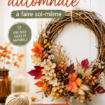 Couronne automnale faite main avec des feuillages et des fleurs.