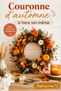 Une belle couronne d'automne faite main, ornée de feuilles et de fleurs séchées.