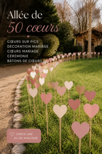 Une allée de mariage décorée avec des cœurs pour une ambiance romantique.