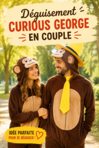 Couple déguisé en Curious George pour une soirée