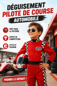 Déguisement de pilote de course avec combinaison et casque