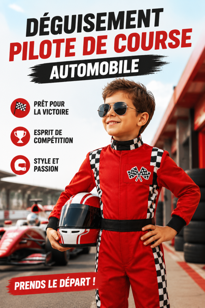 Déguisement de pilote de course avec combinaison et casque