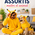 Maître et chien déguisés de manière assortie lors d'un événement festif.