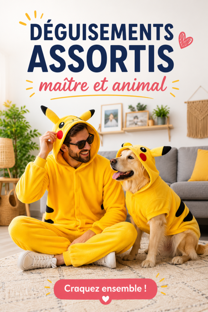 Maître et chien déguisés de manière assortie lors d'un événement festif.