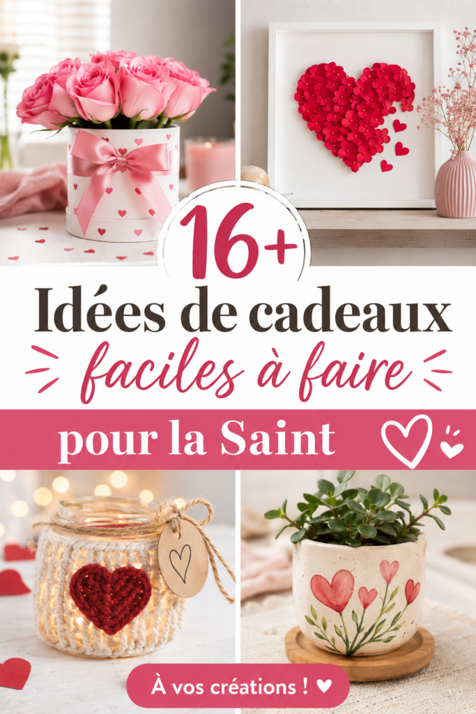 Un ensemble de cadeaux DIY faits main pour la Saint-Valentin, comprenant des objets créatifs et colorés.