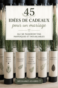 Idées de cadeaux de mariage personnalisés sur une table décorée