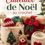 Cadeaux de Noël au crochet, incluant écharpes colorées et jouets douillets.
