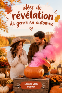 Un décor coloré d’automne pour un gender reveal avec des feuilles et des ballons.