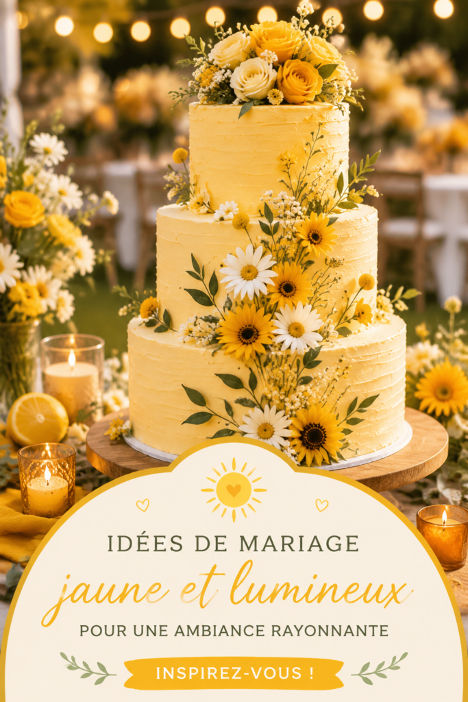 Un mariage lumineux avec des décorations en jaune éclatant sous le soleil.