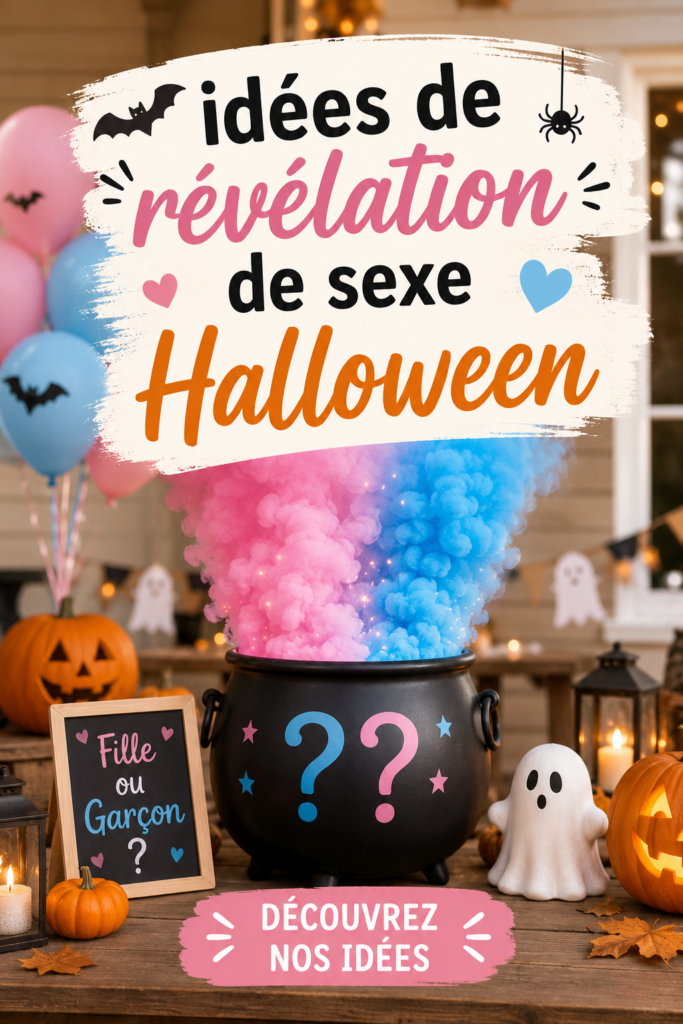 Fête d'Halloween thème révélation de sexe avec décorations créatives et joyeuses.