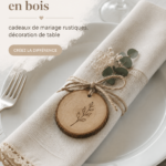 Exemple de marque-places en bois personnalisés pour un mariage rustique.