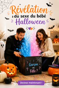 Une fête Halloween avec des décorations festives et une annonce de sexe de bébé.