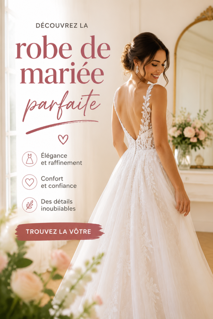Robe de mariée élégante en dentelle, parfaite pour un mariage romantique.