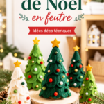 Un sapin de Noël en feutre décoré avec des ornements colorés.