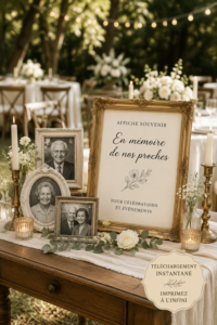 Un signal de mémoire élégant avec des fleurs qui célèbre l'amour lors d'un mariage.