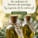 Un ensemble de souvenirs de mariage inspirés de la nature sur une table en bois