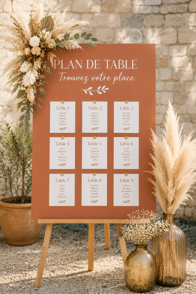 Sticker de plan de table de mariage décoré avec des motifs floraux