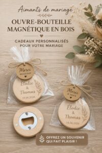 Ouvre-bouteille en bois personnalisé, un cadeau de mariage élégant.
