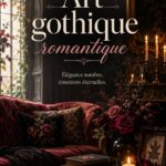 Intérieur décoré dans un style gothique romantique avec des tons sombres et des éléments artistiques.