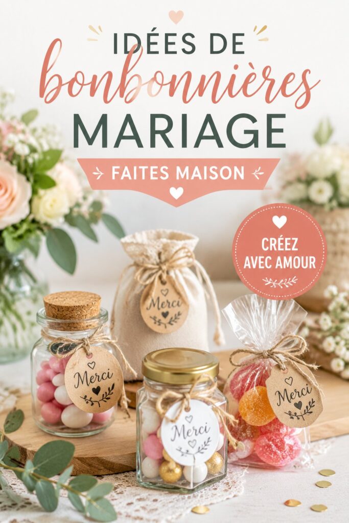 Bonbonnières de mariage créées maison avec des douceurs et une décoration personnelle