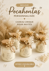 Bougie Pocahontas personnalisée, cadeau unique pour invités
