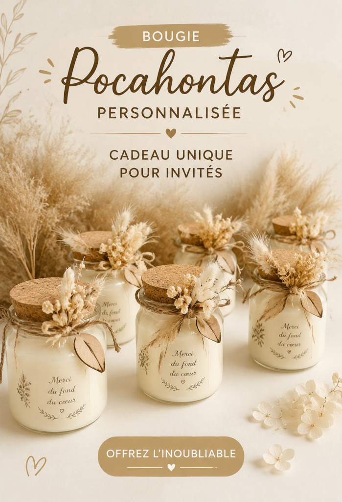 Bougie Pocahontas personnalisée, cadeau unique pour invités