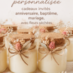 Bougies personnalisées avec fleurs séchées pour événements spéciaux.