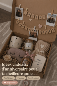 Cadeaux d'anniversaire présentés sur une table pour une amie