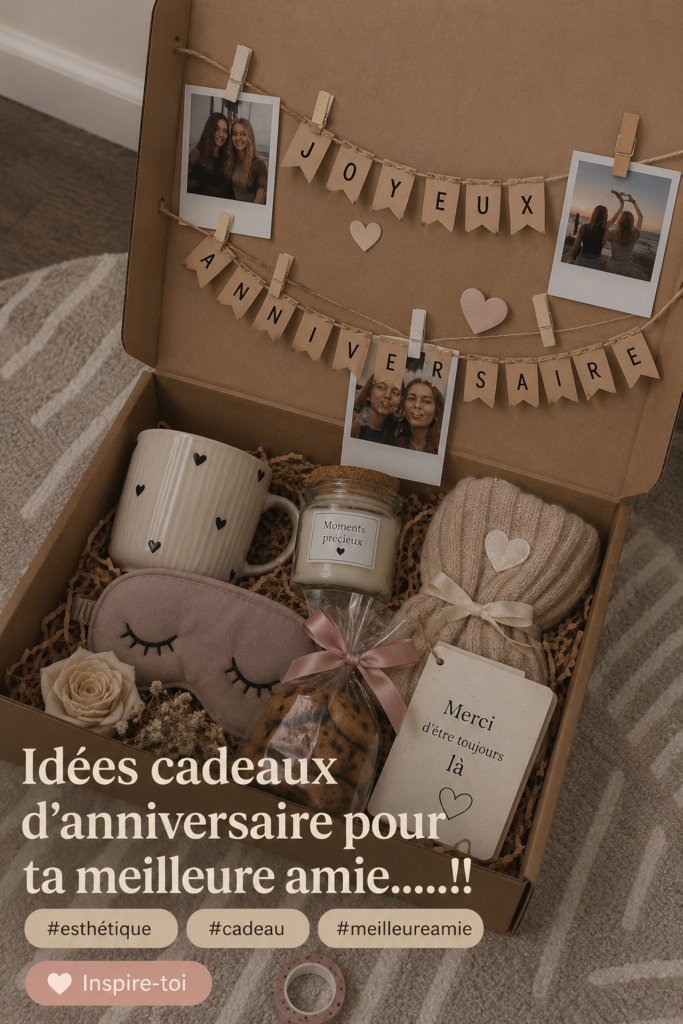 Cadeaux d'anniversaire présentés sur une table pour une amie