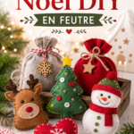 Des cadeaux de Noël en feutre colorés présentés sur une table
