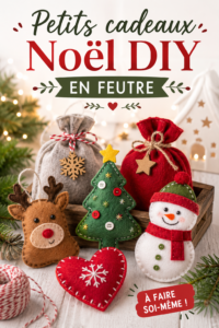 Des cadeaux de Noël en feutre colorés présentés sur une table