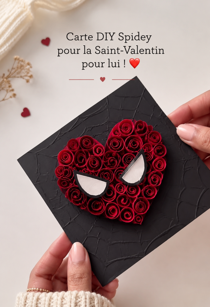 Carte DIY Saint-Valentin pour un homme, décorée avec des cœurs et des couleurs chaleureuses.